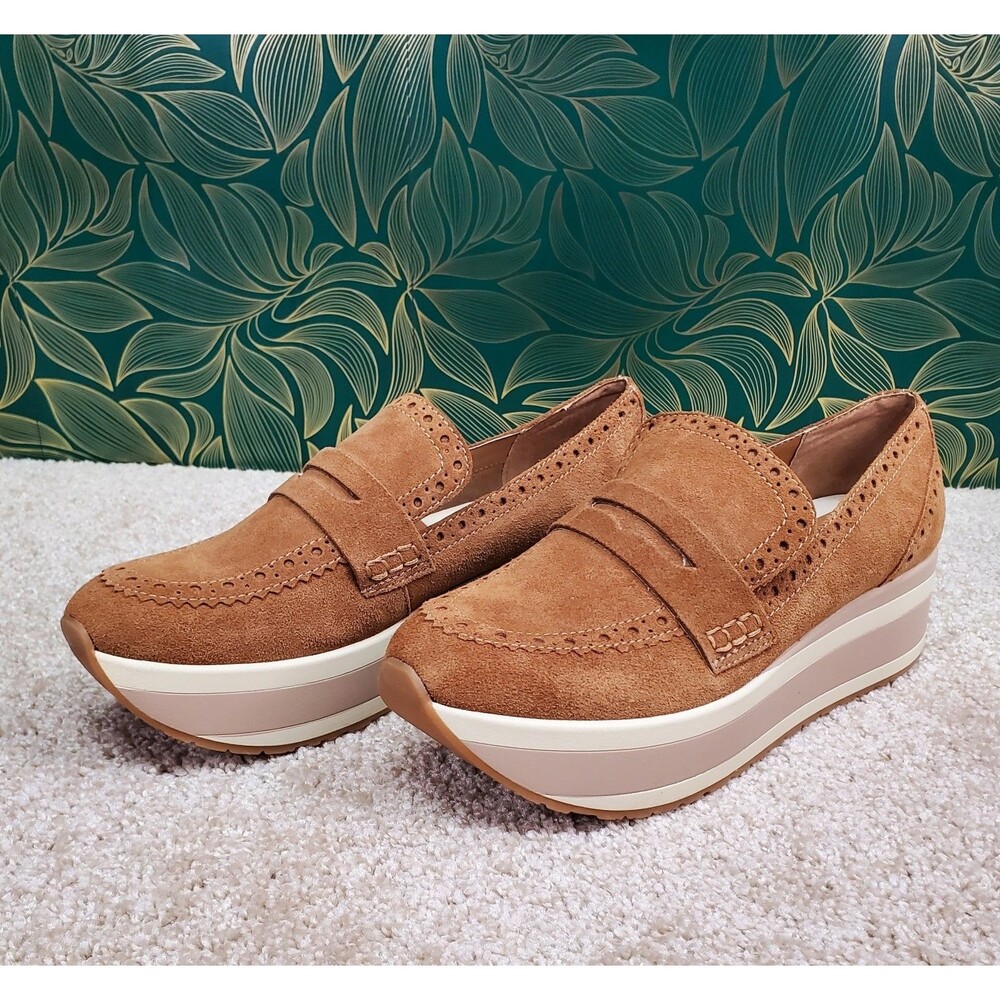 Dolce Vita Loafers Womens Janine Platform Leather Suede Tan Slip On Penny Sz 8.5